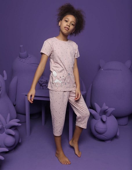 Sevimli Fare Baskılı Kız Çocuk Şortlu Pijama Takım