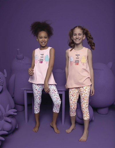 Dondurma Baskılı Kız Çocuk Capri Pijama Takım