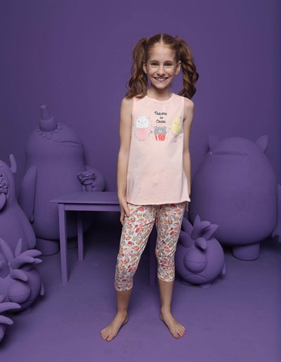 Dondurma Baskılı Kız Çocuk Capri Pijama Takım