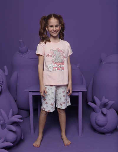Fil Baskılı Kız Çocuk Şortlu Pijama Takım
